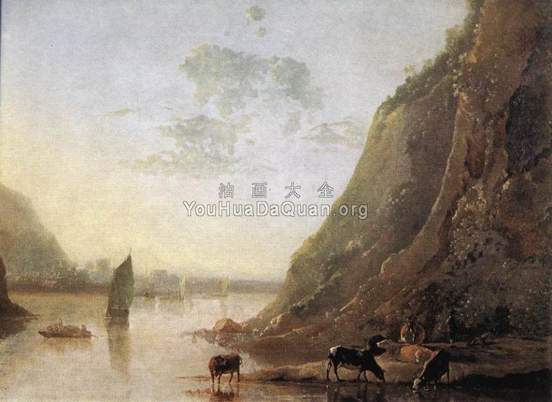 River Bank With Cows - 阿尔伯特·库普